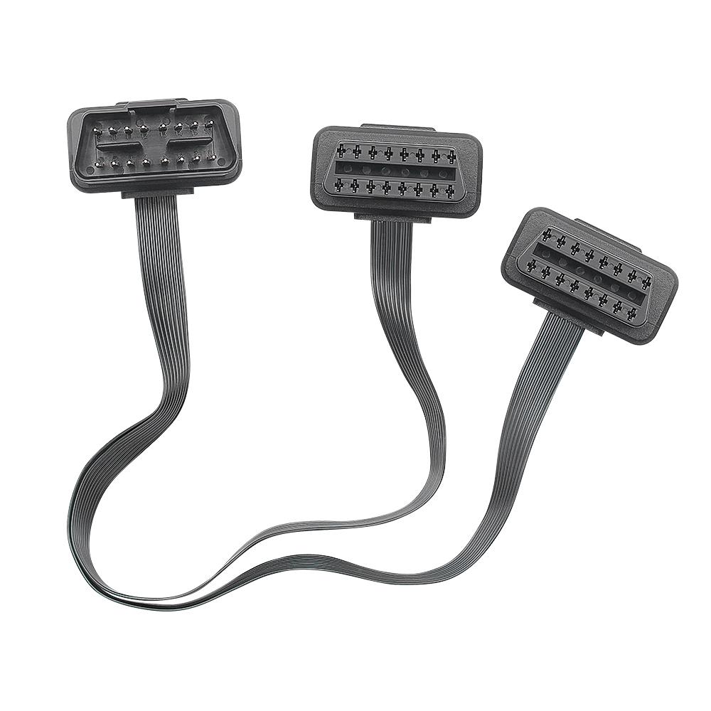 Flat+Thin 16Pin OBD 2 Extender Male To Dual Female Y Splitter OBDII Extension Connector Cable Car Scanner