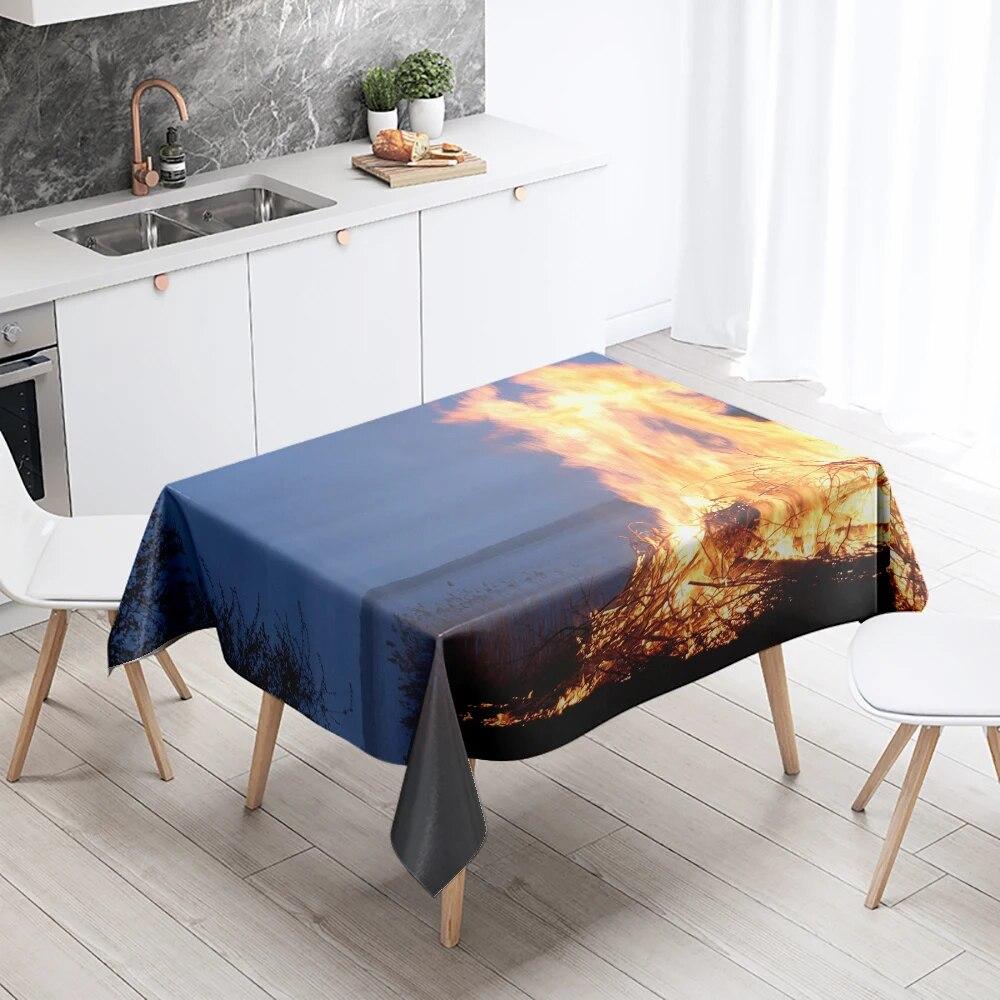 Tischdecke mit brennender Flamme, Outdoor, Camping, schmutzabweisend, wasserdicht, rechteckig, für Küche, Esstisch, Heimdekoration