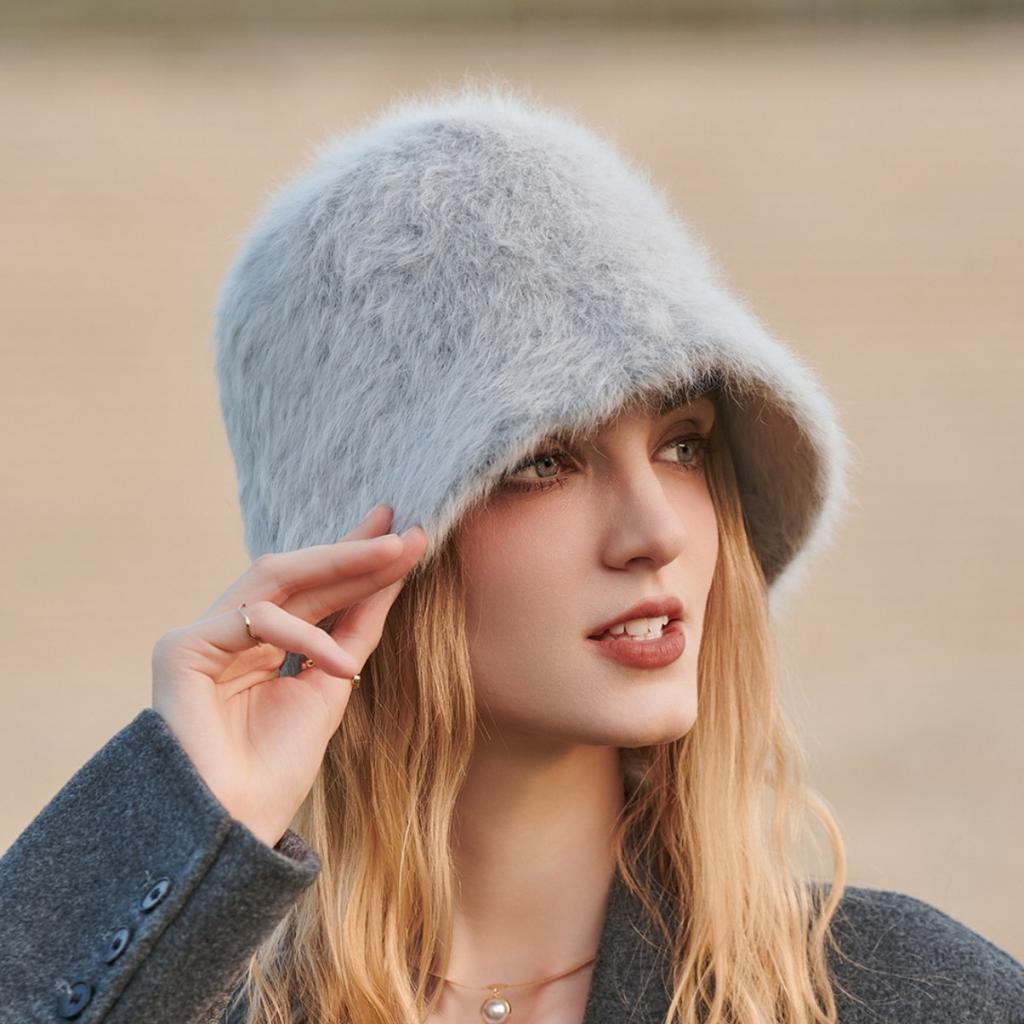 Autumn and winter new imitation rabbit fur bucket hat women's fashion street shot warm hat thickened dome versatile fisherman hat