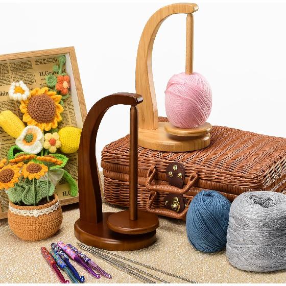 Держатель для пряжи для вязания и крючком, Подарок для любителей вязания крючком, Деревянный прядильный станок для вязания крючком от Artowell (Ореховый цвет)