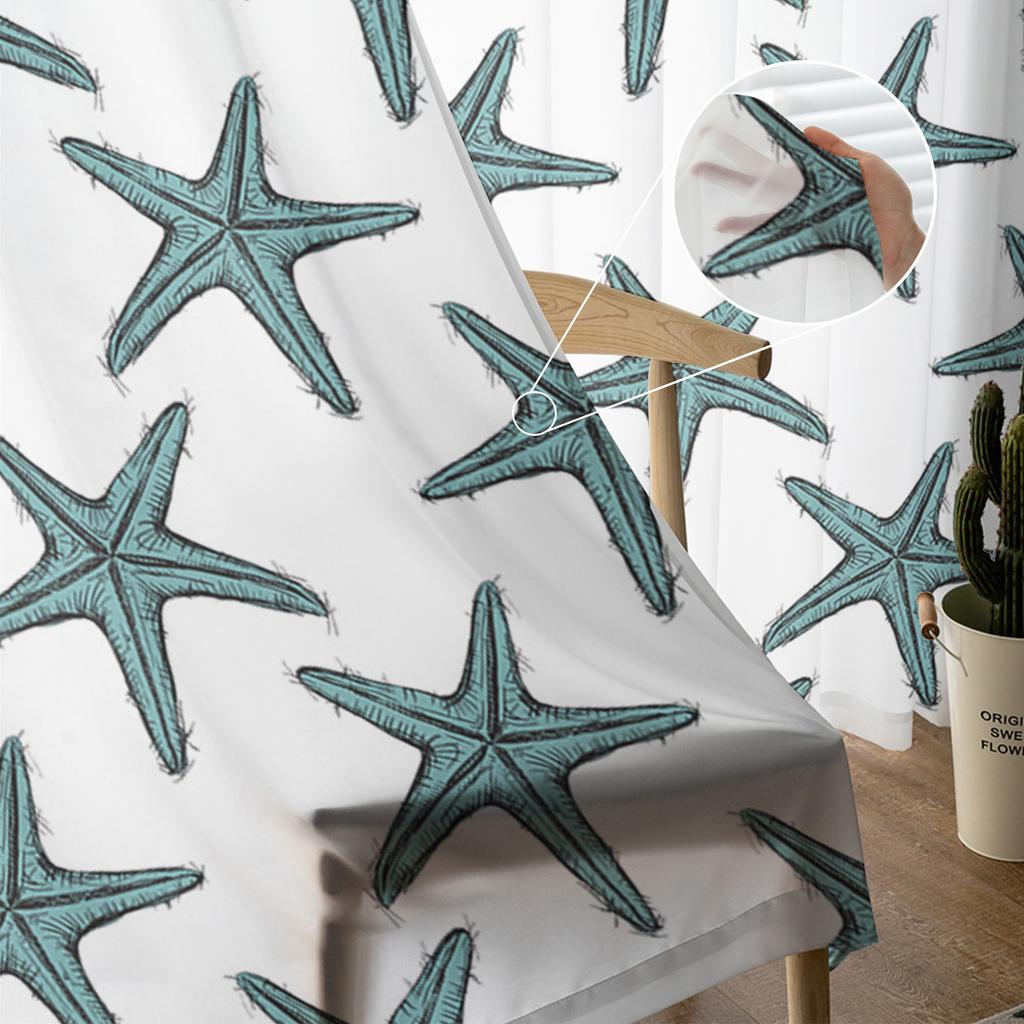 Starfish Texture Aqua In Summer Chiffon Sheer Curtains For Living Room Bedroom Decoration Window Tulle Curtains Drapes
