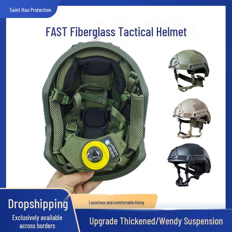 FAST Fiberglass Helmet with Wendy Suspension and Thickened Sponge Liner - 1.5kg Anti-Riot, Anti-Smash Tactical Training Helmet