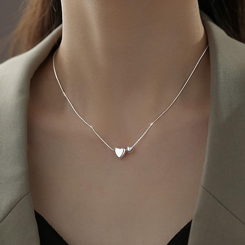 925 Silver Necklace Heart Pendant Love Adjustable Choker Elegant for Women Girl Jewelry Gift