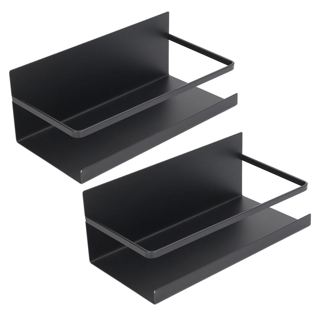 2Pcs Magnetic Spice Rack Space Saving Iron Fridge Shelf with 4 Removable Hooks for Spices Bottle