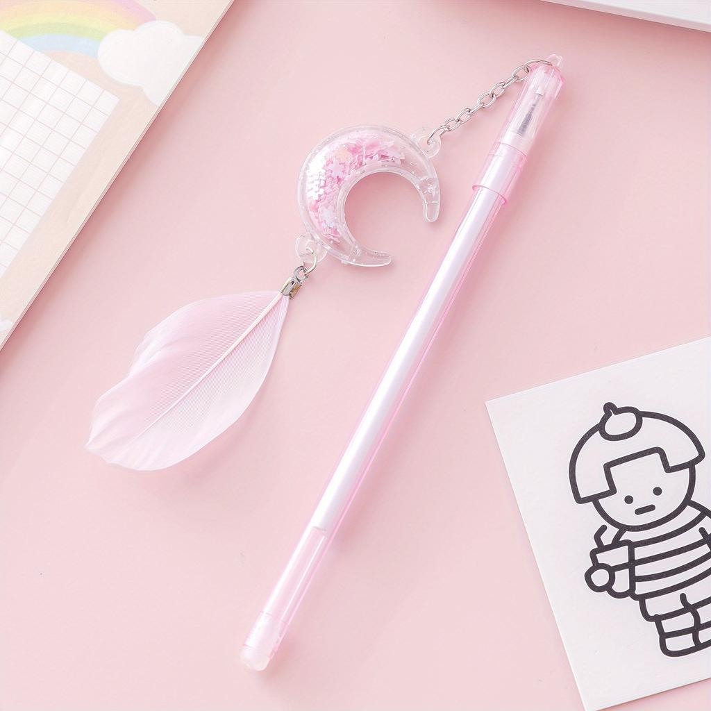 School Season 10pcs 0.5mm Cute Pendant Neutral Pen Sequins Moon Pen Creative Cartoon Elementary School Student Black Water Pen
