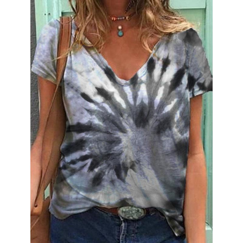 

Модные весенние блузки с принтом, футболки с коротким рукавом и V-образным вырезом, повседневные 8XL серый