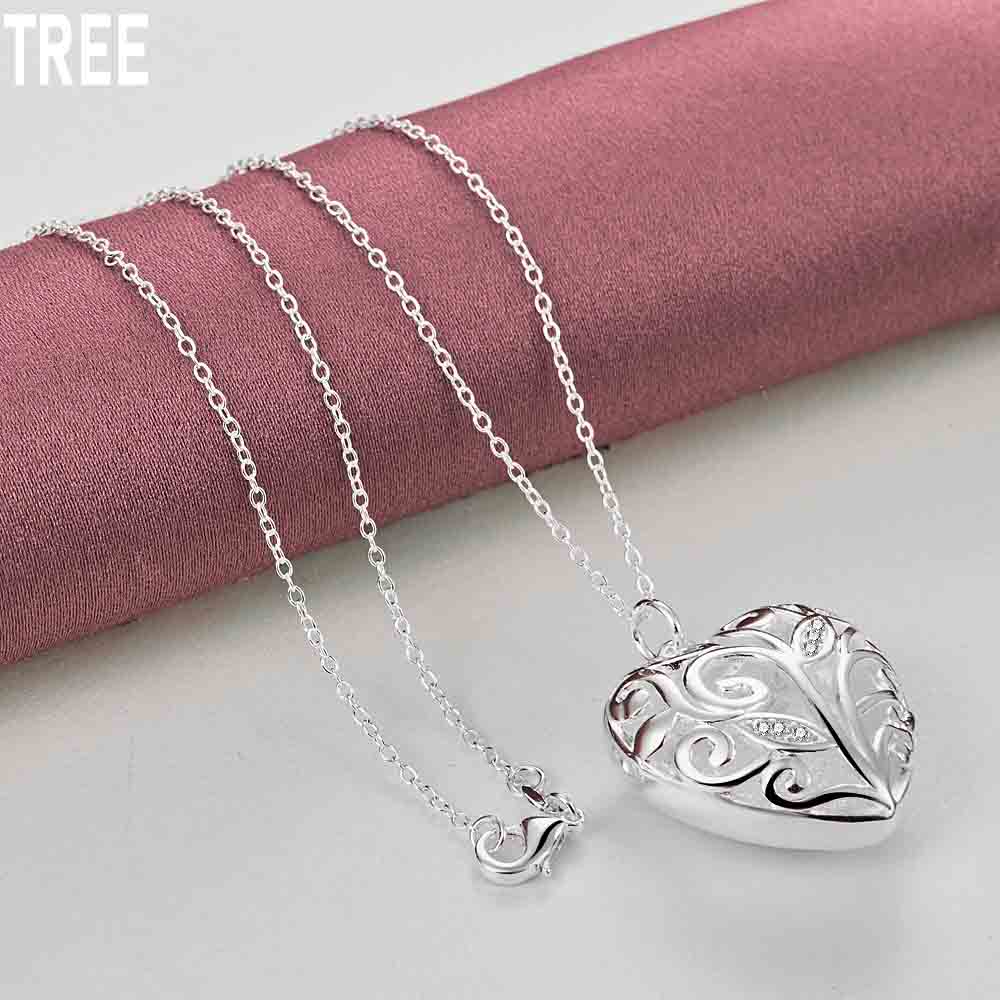 925 Sterling Silver Heart-shaped Hollow Pendant Necklace Fashion Wedding Jewelry