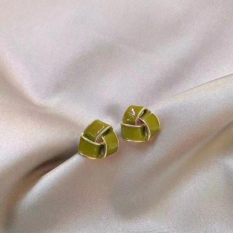 2025 Vintage Green Geometric Earrings for Women Trendy Elegant Small Cute Square Stud Earrings Aesthetic Party Jewelry Gifts