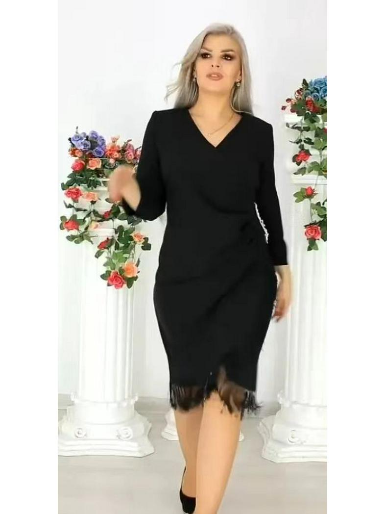 

Осень 2023 Женское однотонное платье макси большого размера - Стройнящий дизайн, молодящий 5XL