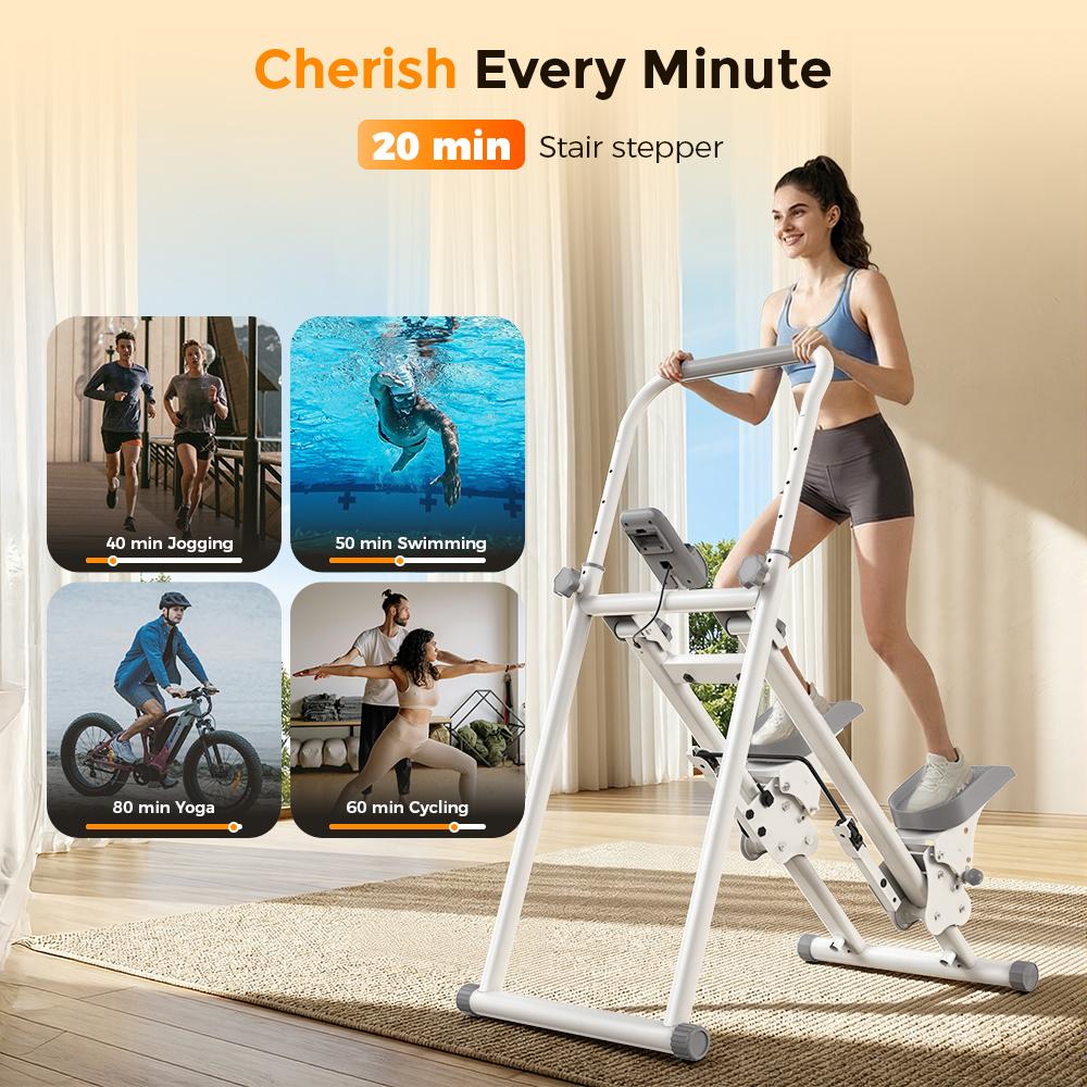 QK-7906 Stair Stepper with Resistance Bands Adjustable Pedals & Handlebar LCD Displa, Compact Home Cardio Stepper Machine