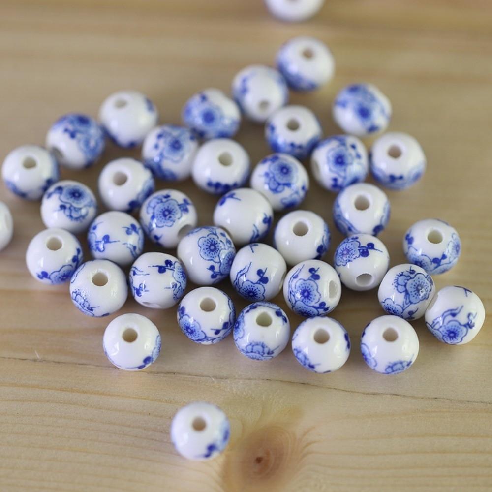 30pcs/set Flowers Printed Loose Beads Creative Chinese Style Beads  Woven Necklaces