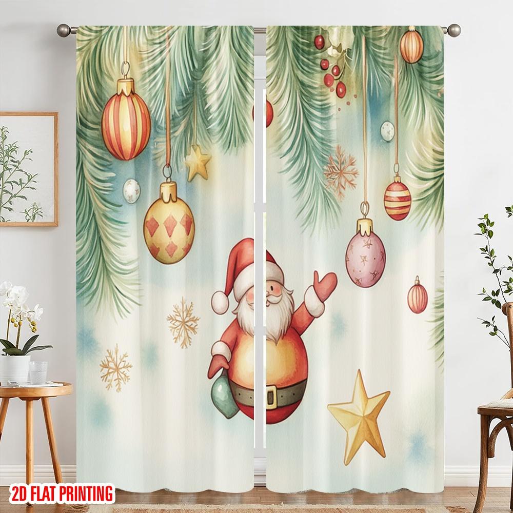 Plane Printing Curtains Roller Blinds Christmas Ornaments Santa Claus Watercolor Versatile Fabric Without Rod Art Set Of 2 Made Polyester