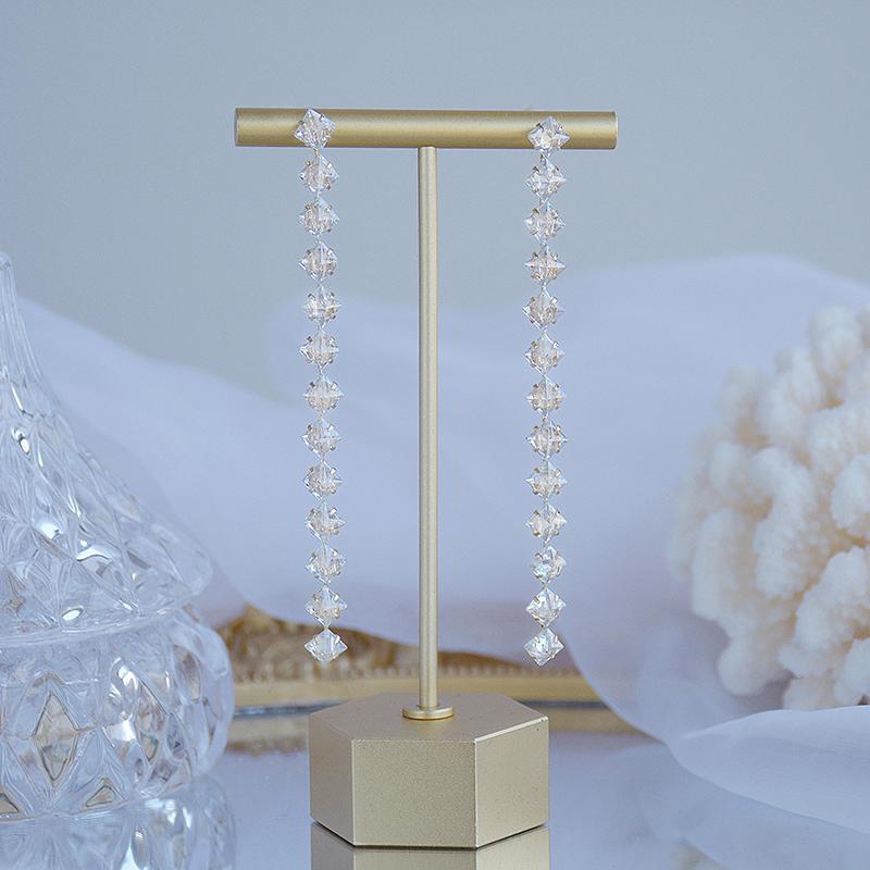 Korean Fashion Jewelry 14K Real Gold Plated Copper Inlaid AAA Zircon Earrings Luxury Long Shiny Wedding Prom Earrings