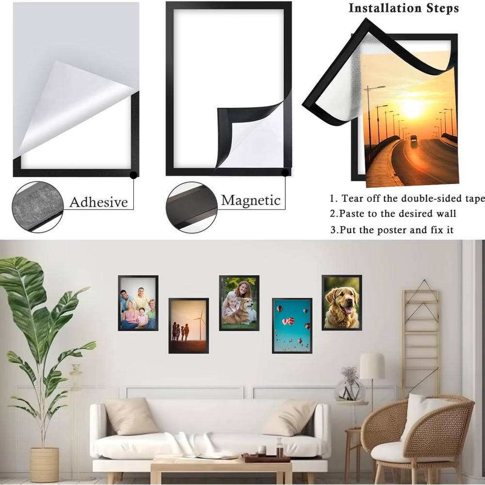 3PCS Wall Mount Self-Adhesive Photo Frame Portable Document Holder Display Frame  Canvas Painting