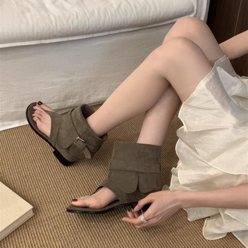 Internet Celebrity Niche Blogger with Personality Toe Breathable Roman Shoes Women's Casual Flip-flops Flat Short Boots Cool Boots
