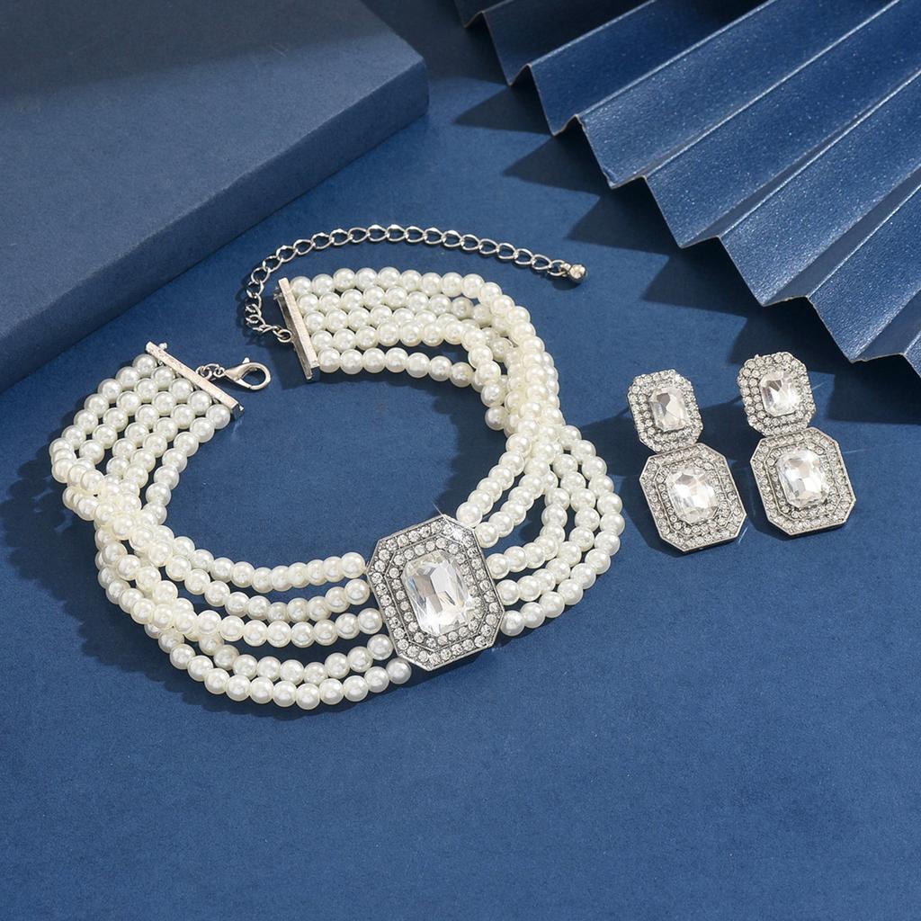 3-teiliges Damenmode Perlen-Serie Halskette Ohrringe Schmuckset, Geeignet für Hochzeiten, Partys und Festivalgeschenke