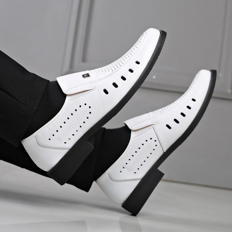 Leather Shoes Men's 2025 Summer Breathable Soft Leather Sandals Thin Business Dress Casual White Hollow Soft Leather Men's Shoes