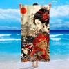 Artistic Japanese Geisha Beach Towel Large Quick-Drying Towel Stunning Red Kimono Geisha Design Absorbent Lightweight Towel