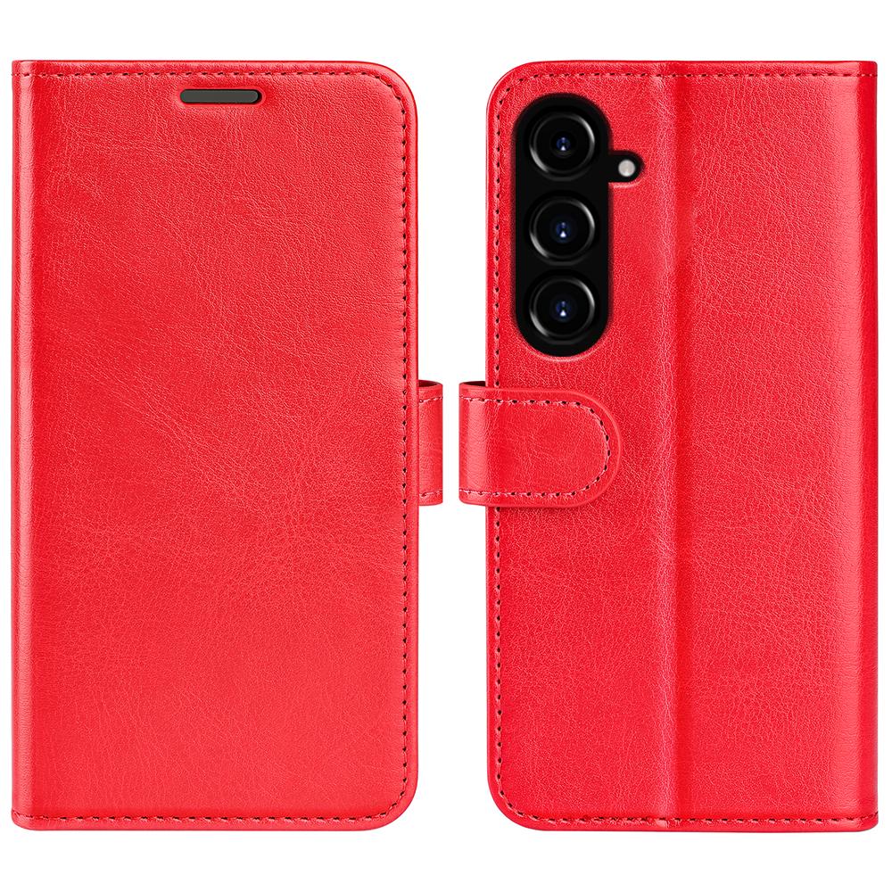 

For Samsung Galaxy S23 FE Anti-collision Crazy Horse Texture Phone Case PU Leather Wallet Stand Cover Red