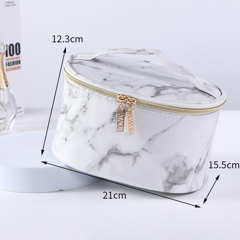 Pink PU Marble Pattern Women Cosmetic Bag Multifunction Toiletries Organize Storage Handbag Female Waterproof Makeup Case