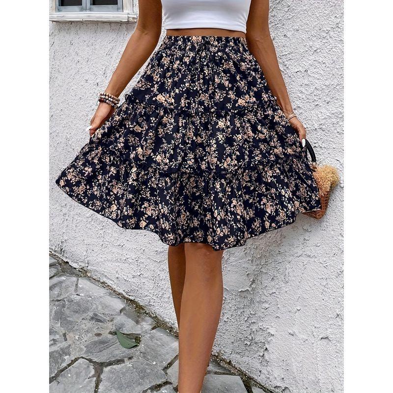 

Women High Waist Ruffle Mini Skirt A Line Flowy Boho Skirt Black XL
