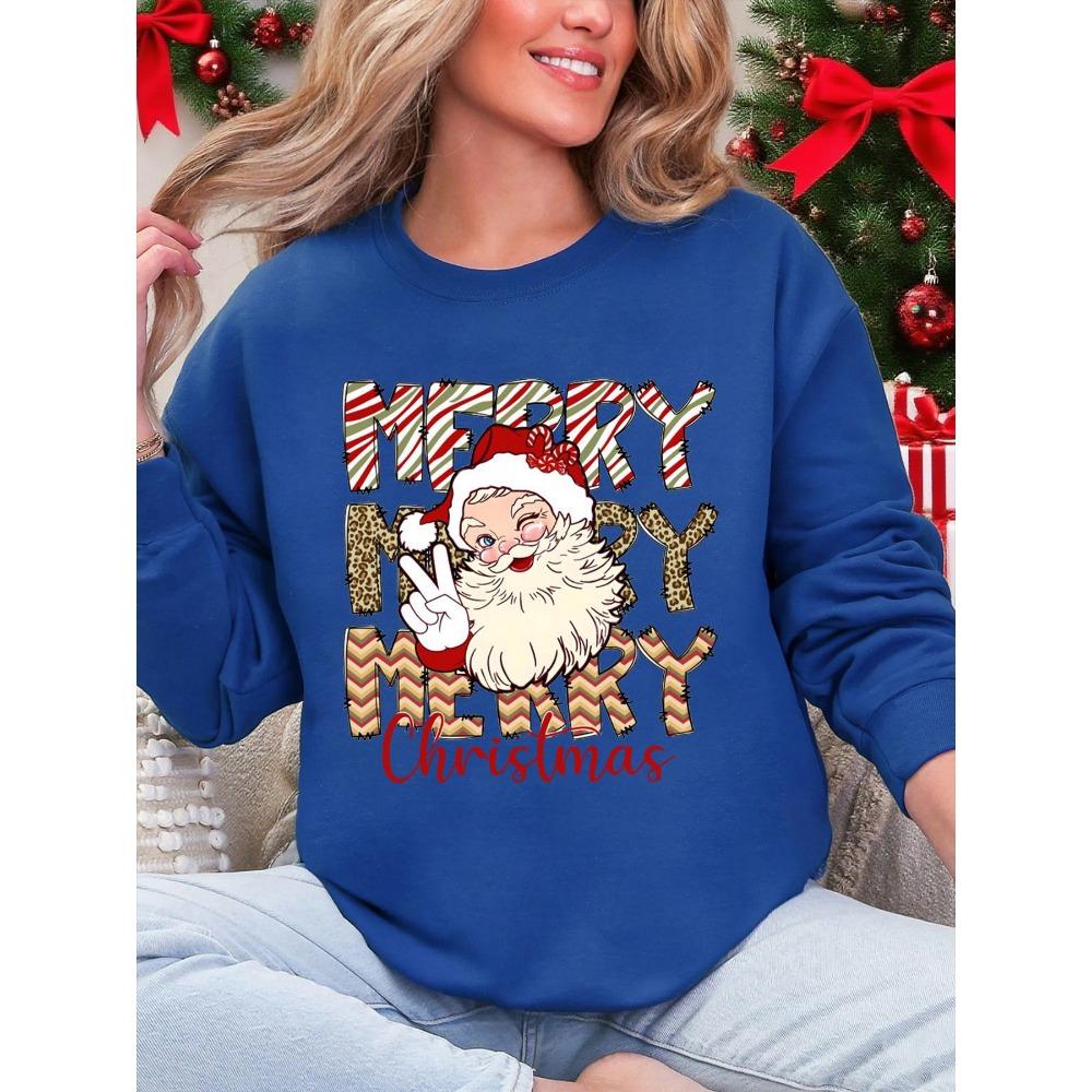 Merry Christmas Santa Claus Design Women Sweatshirt Casual Crewneck Streetwear Multicolor Fashion Clothing Soft Clothes