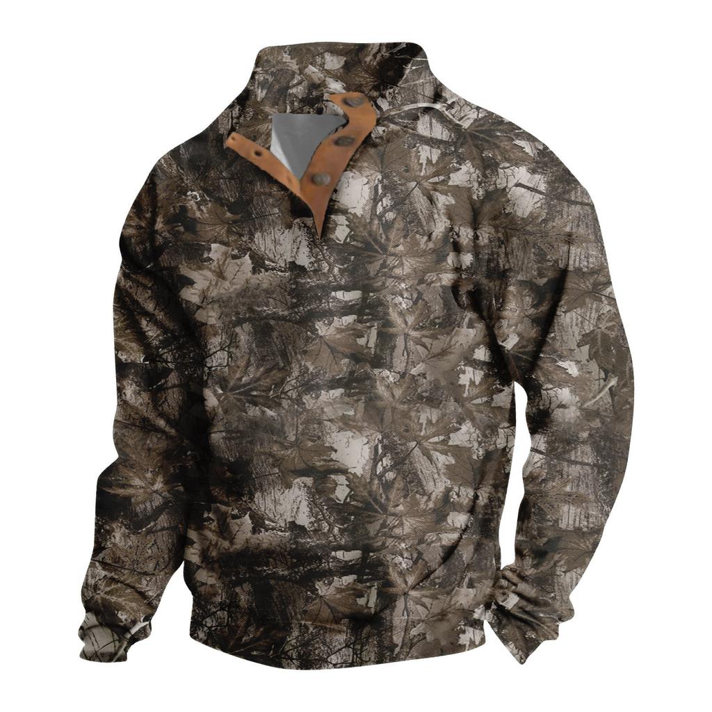 Herren Casual Fashion Weihnachtsdruck Kapuzenpullover Breiter Herren Loose Button Stand Collar Kapuzenpullover