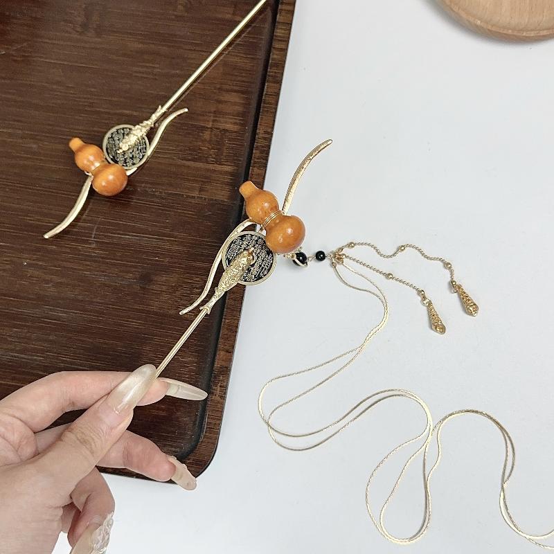 Chinese Style Gourd Tassel Hair Stick For Women Elegant Metal Chopsticks Hanfu Hairpin Ancient Style Hair Accessories