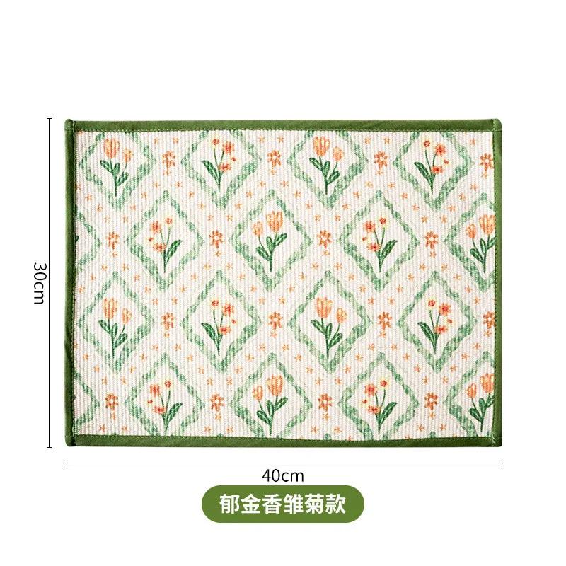1Pc 30x40cm Rectangle Thicken Cotton Woven Flower Printed Dining Table Mat Insulation Pad Home Kitchen Placemat