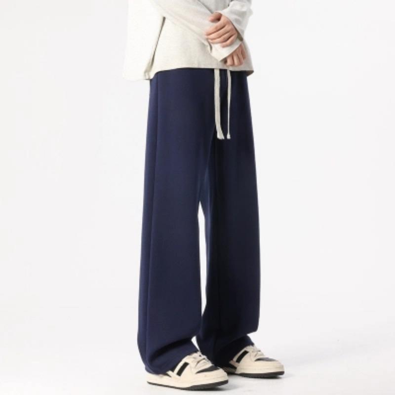 Men's Light Gray Wide Leg Pants, Drawstring Waist Casual Straight Trousers, Streetwear Style for Daily Wear