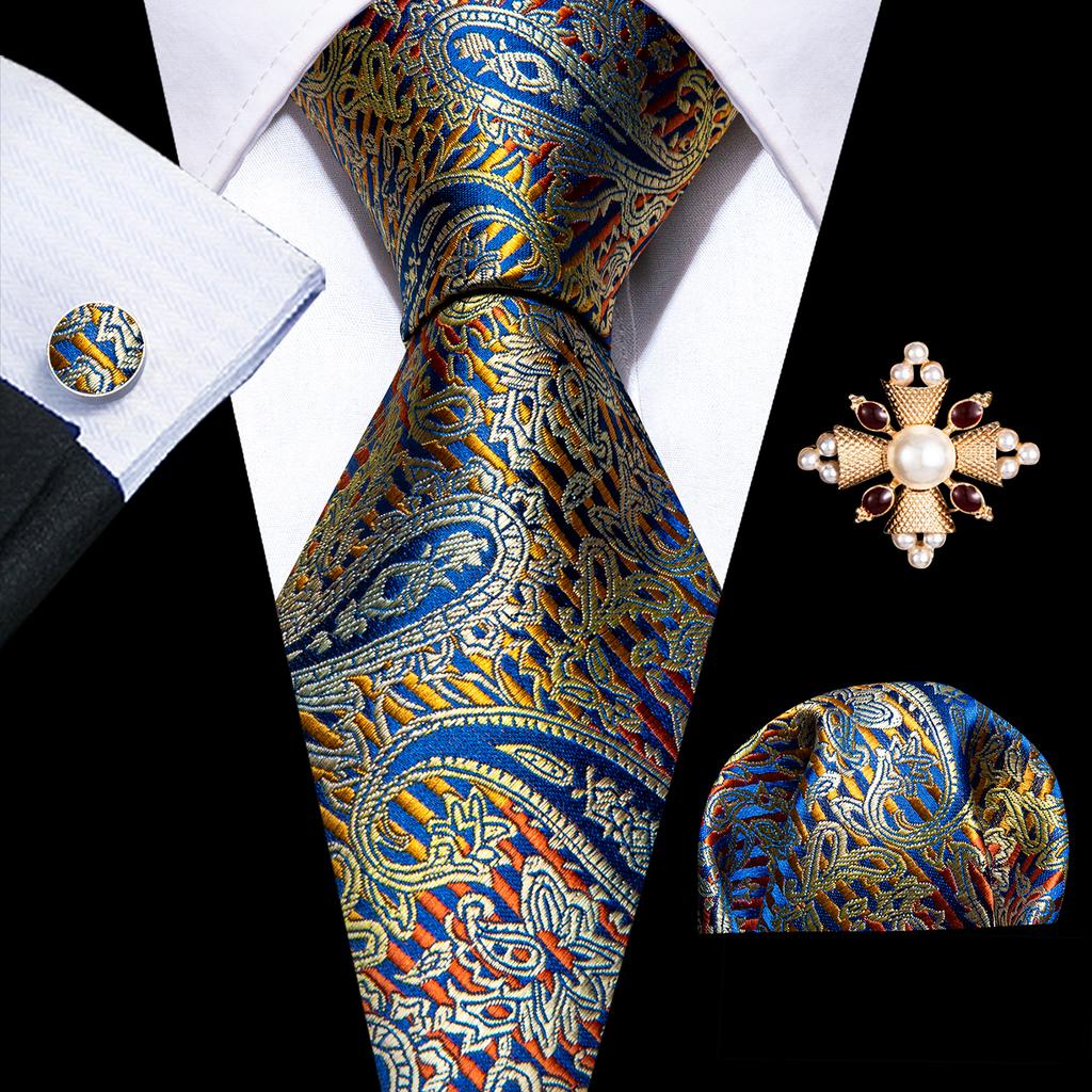 Barry.Wang Pearl sagė su kaklaraiščiu vyrams Paisley gėlių šilko kaklaraištis Hanky rankogalių sąsagų rinkinys