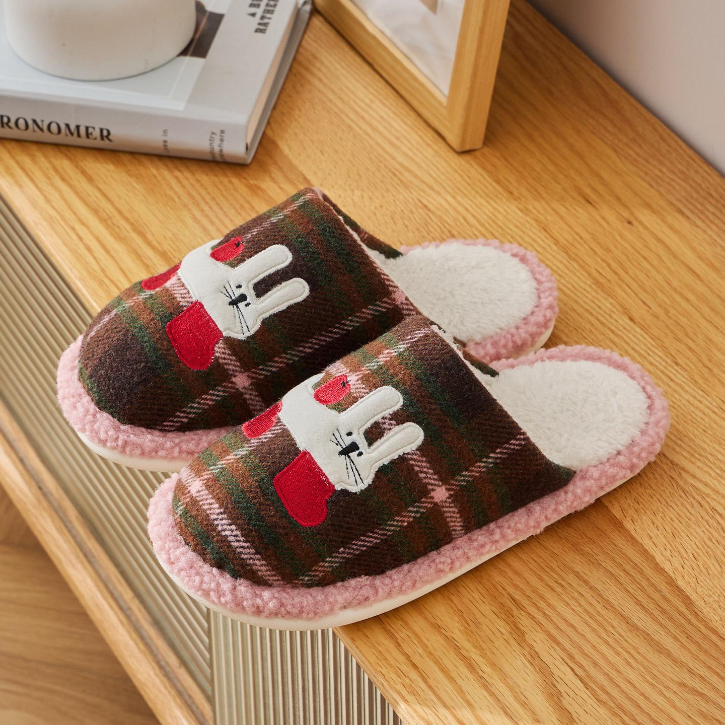 

Winter Women Home Slippers Plush Warm Flat Slides Breathable Soft Non-slip Slippers Indoor Outdoor Men Casual Slippers 36-37