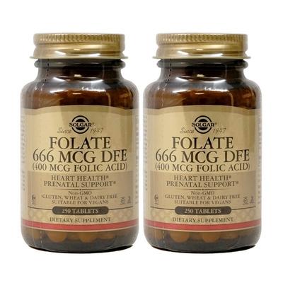 Solgar Folate Folic Acid DFE Solgar Folate 666 Mcg DFE 250 Tablets, 250 Tablets, 2 Count