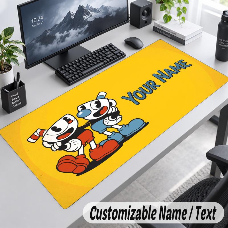 Tappetino Mouse Grande Personalizzato Cuphead Testo Nome Personalizzato Tappetino Esteso per Scrivania Tappetino Mouse da Gioco