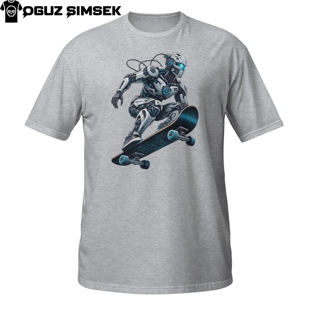 

Robot Skateboarder Graphic Short-Sleeve Unisex T-Shirt Cool Urban Streetwear Tee 4XL