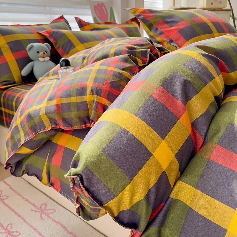 Class A Maternal And Infant Grade Small Fresh Pure Abraded Four-Piece Set Skin-Friendly Bed Sheet Washed Cotton Quilt Cover Student Dormitory 3Pcs Set