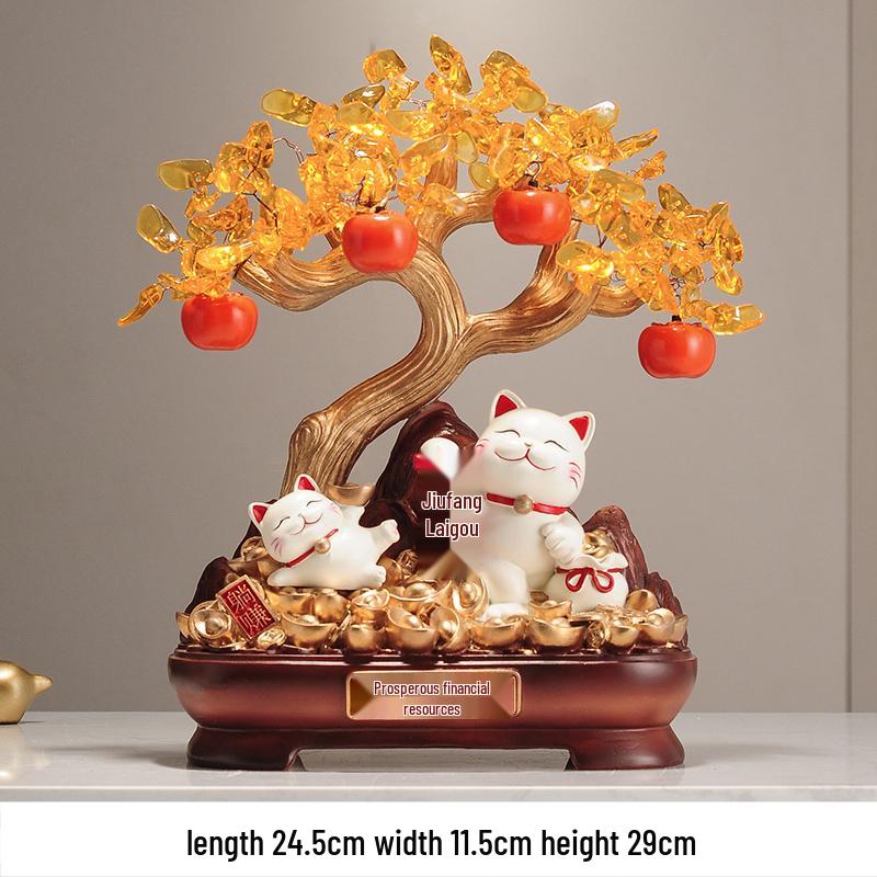 Fortune Cat Money Tree Figurine - Office, Shop, Reception & Housewarming Decoration