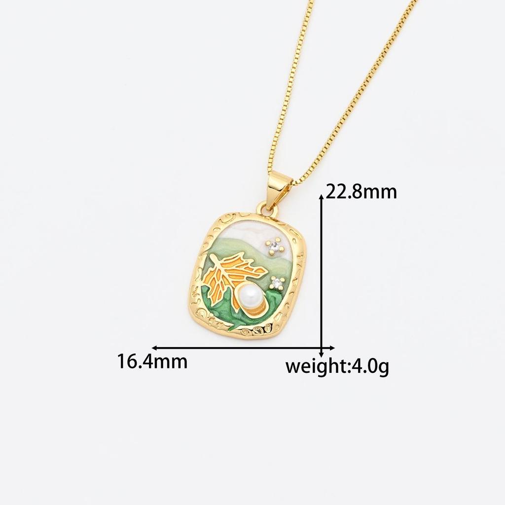 Pearl Heart Flower Pendant Necklace with Drip Oil Finish Women's Accessories
