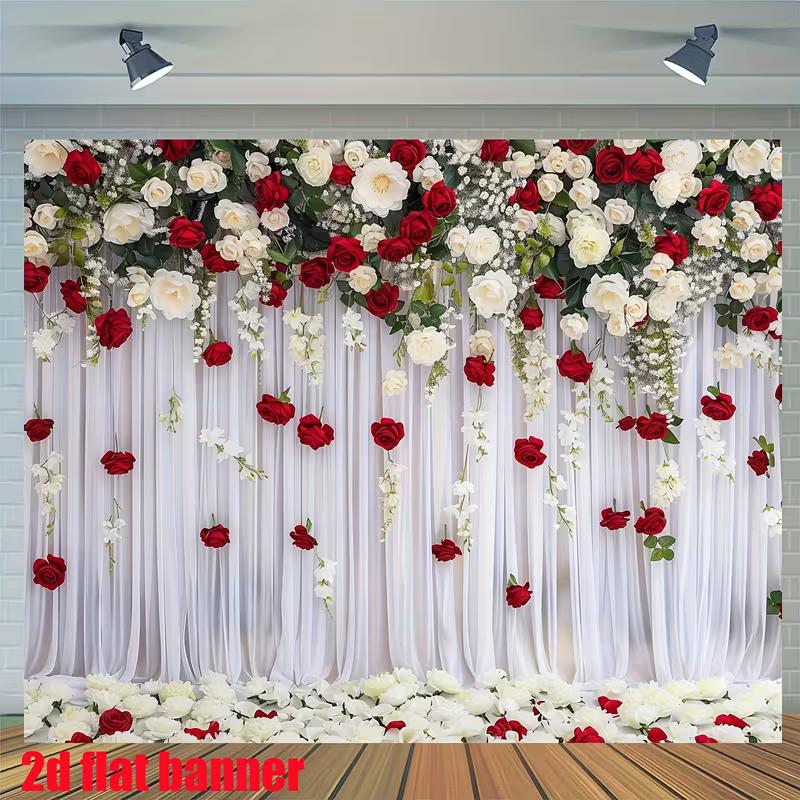 Sfondo Floreale Matrimonio 2D Tenda Rose Rosse Bianche Sfondo Festa
