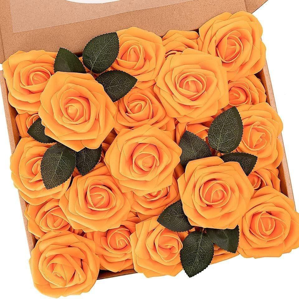 25Pcs Artificial Foam Rose Flowers with Stems for DIY Wedding Bouquets Centerpieces Mothers Day Valentines Home Party Decor