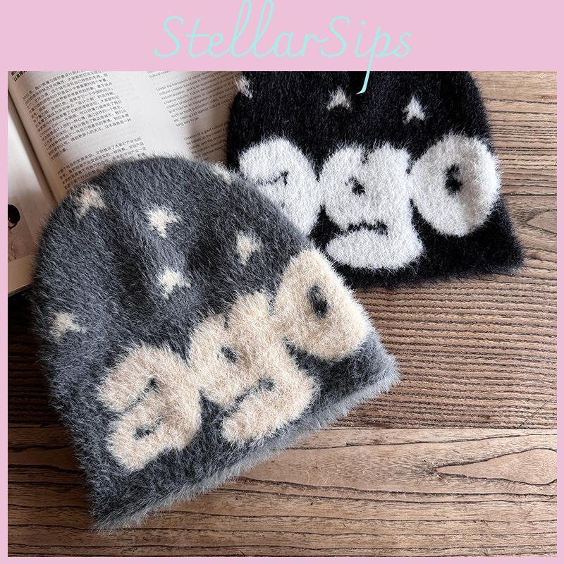 Ago Letter Pattern Knitted Beanie Cap Fashionable Breathable Hat Warm Gifts