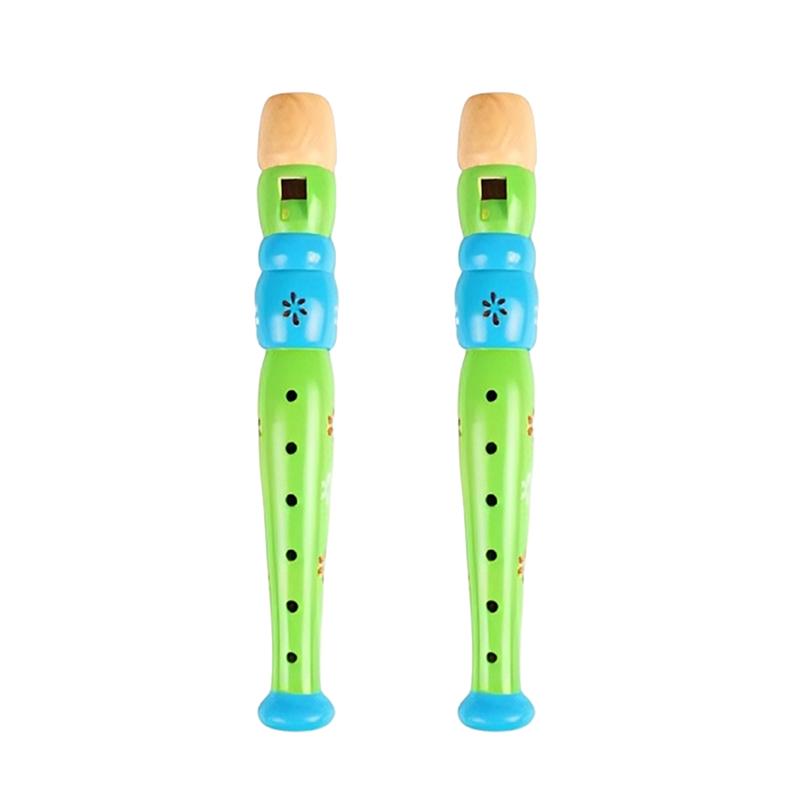 2pcs Wooden Flute 20cm Colorful Children Music Instrument Trumpet Buglet Hooter Kids Educational Learning Musical Toys TMZ