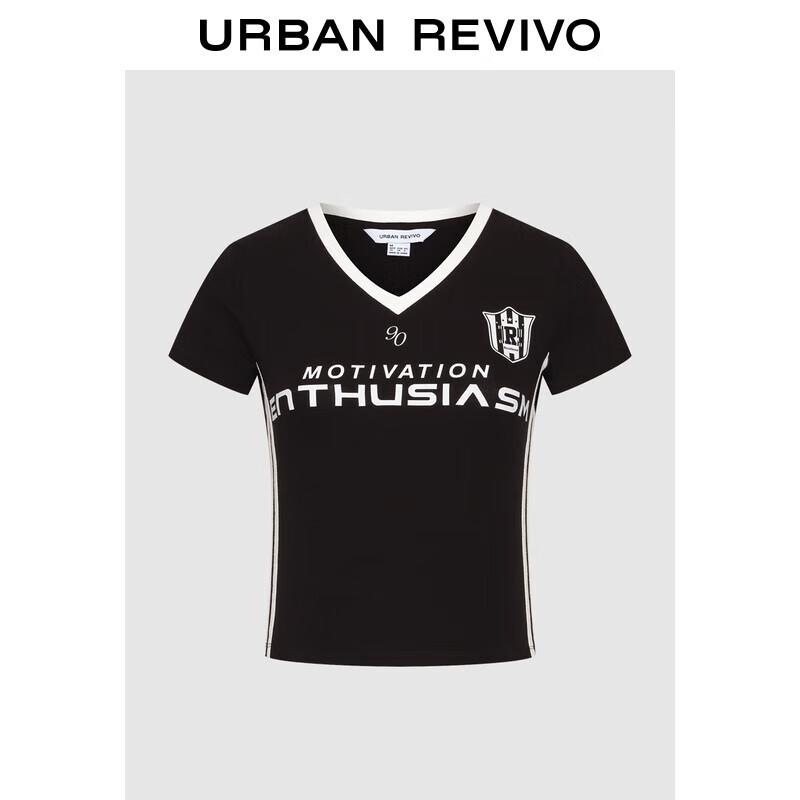 UR 2025 Women s Color-block V-neck Letter T-shirt M