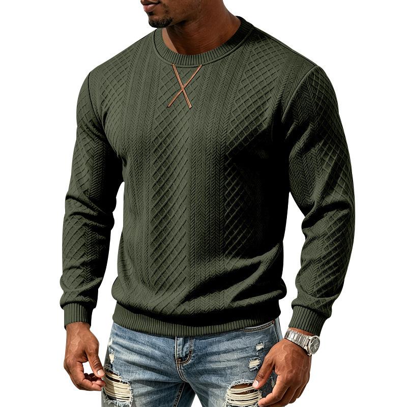 Men S Casual Jacquard Loose Fit Round Neck Long Sleeve Sweatshirt