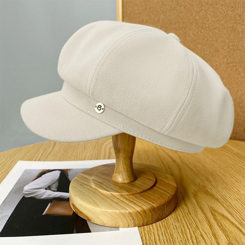 Leather brim retro plaid octagonal hat children autumn and winter face little beret temperament versatile duck tongue newsboy hat