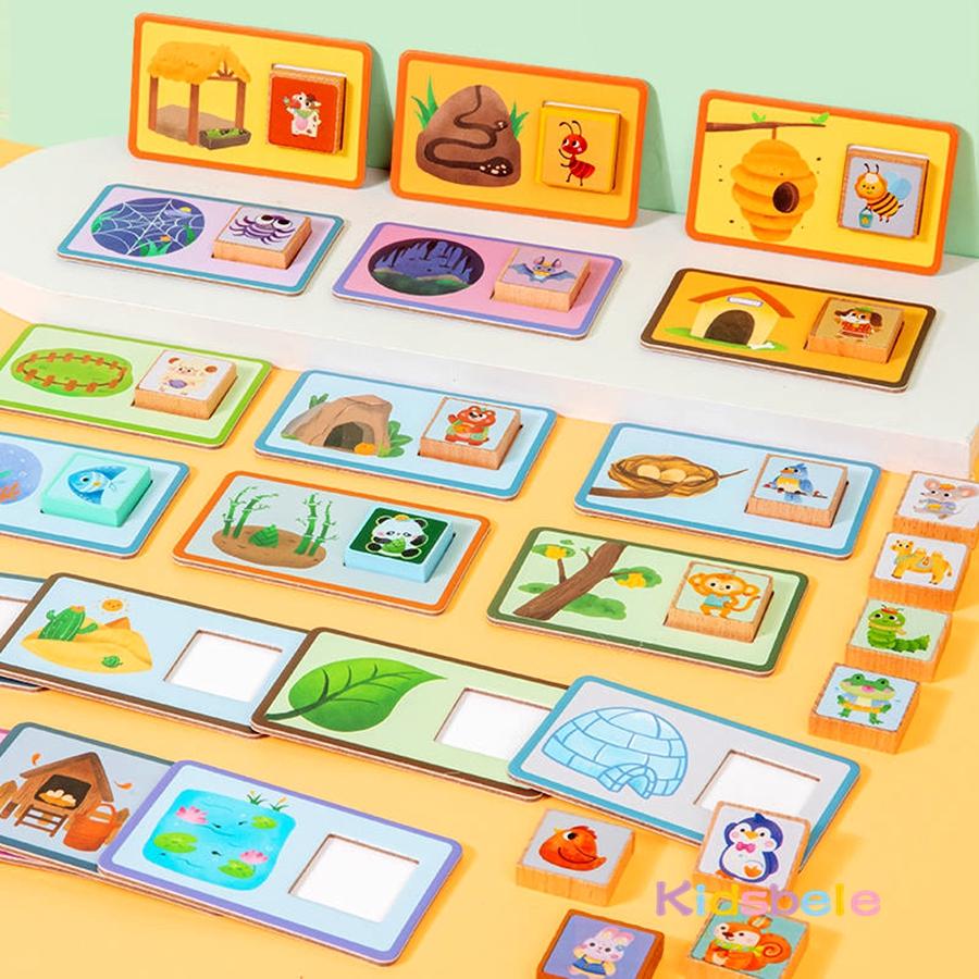 Montessori Vehicle Theme Matching Puzzle Toy /Animal Homes Matching Card Games Develops Cognition & Coordination For Toddlers