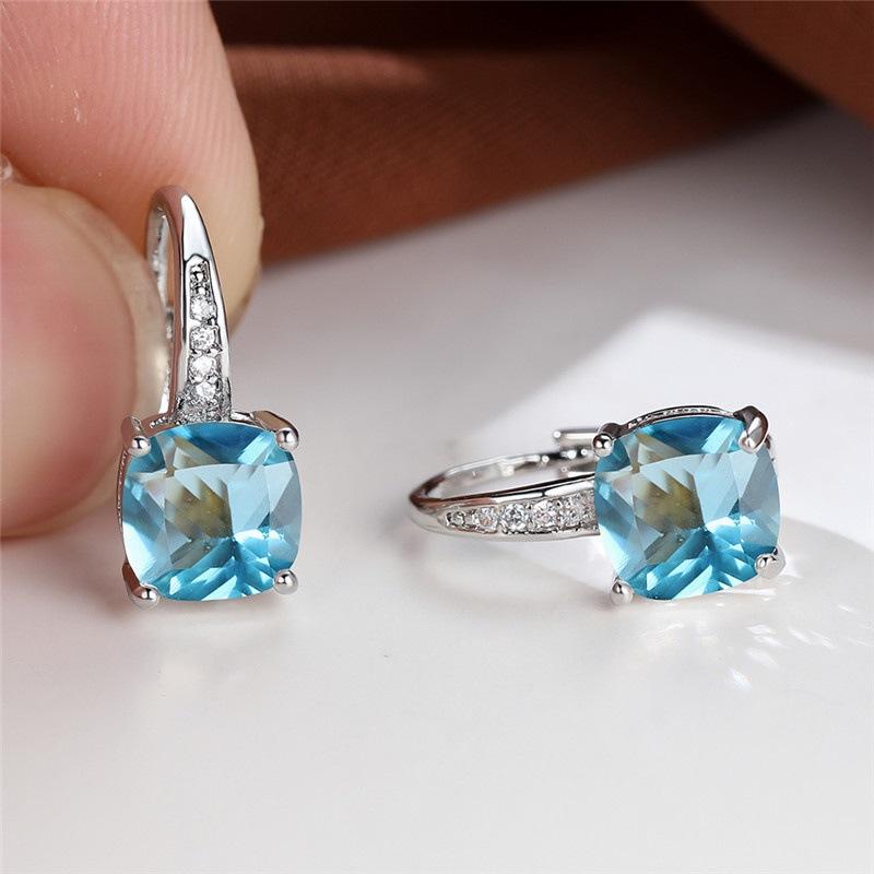 Rainbow Zircon Hoop Earrings Multicolor Crystal Square Stone Earrings Vintage Gold Color Wedding Earrings for Women Party