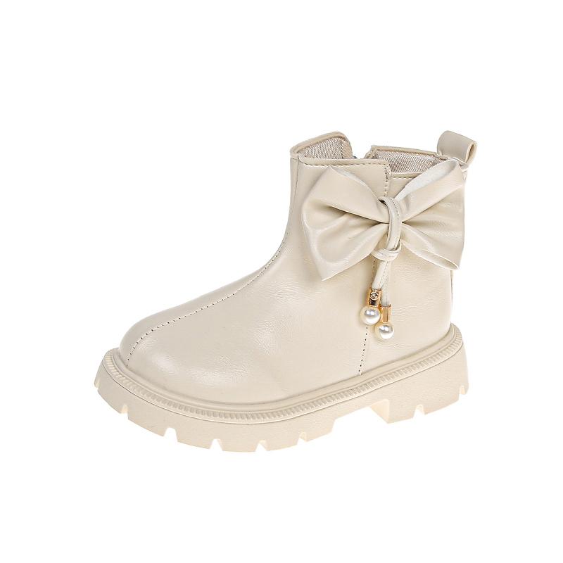 Girls Leather Boots with Big Sweet Bows Kids Ankle Boots Round Toes Soft Sole Autumn Children Princess Short Boots Elegant