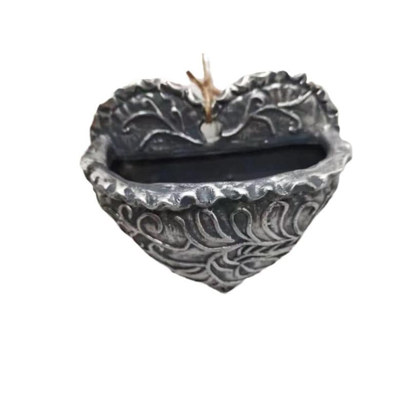 Retro Heart-shaped Succulent Resin Flower Pot Wall-mounted Succulent Display Set, Green Plant Flower Container, Resin Wall Decoration