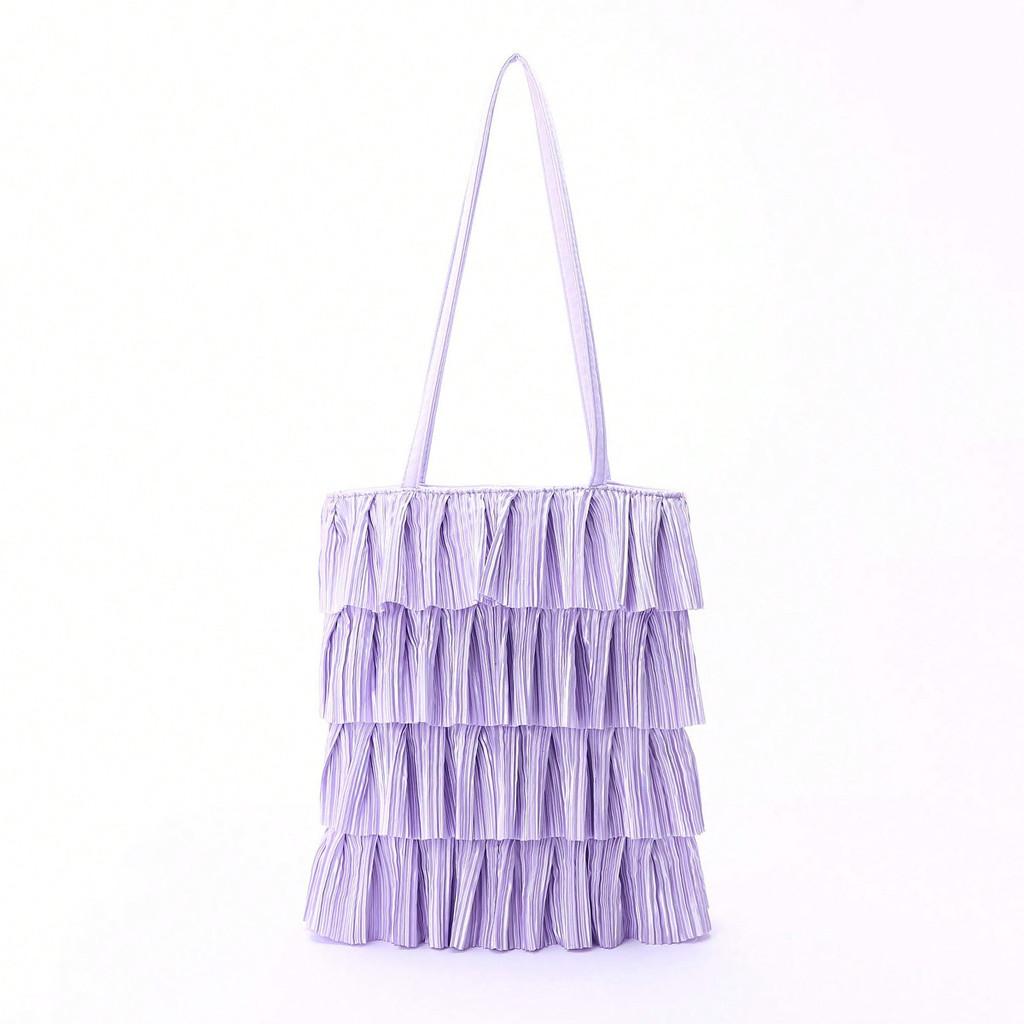 Polyester Wrinkled Tote Bag With Floral Embellishments For Daily Casual Wear